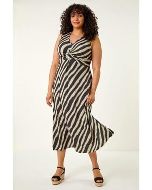 Roman Curve Twist Front Stretch Dress - Black