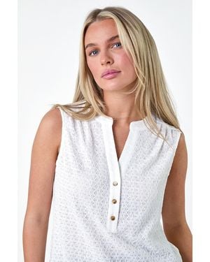 Roman Petite Textured Sleeveless Top - White