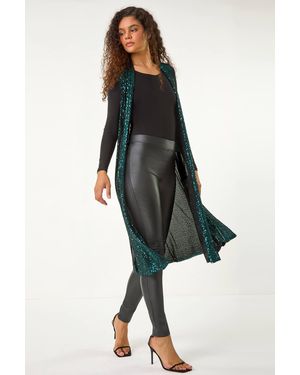 Roman Sequin Longline Stretch Cardigan - Green