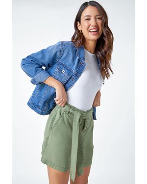 Roman Relaxed Elastic Tie Waist Pocket Shorts - Blue