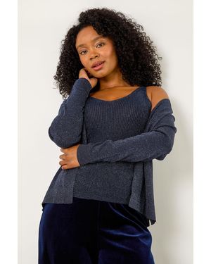 Roman Petite Sparkle Open Knit Cardigan - Blue