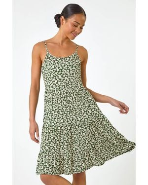 Roman Petite Ditsy Floral Print Stretch Dress - Green