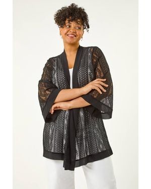 Roman Curve Crochet Knit Cardigan - Black