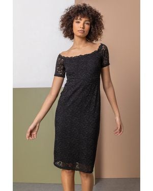 D.u.s.k Lace Fitted Bardot Dress - Black