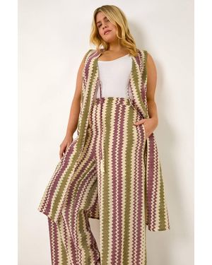 Roman Curve Zig Zag Crochet Wide Leg Trouser - Natural