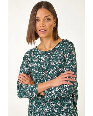 Roman Ditsy Floral Print Stretch Top - Blue