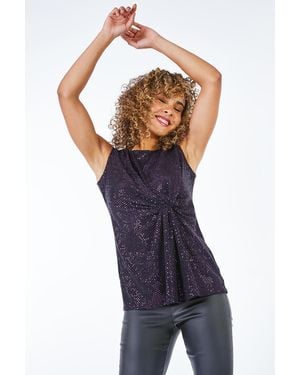 Roman Petite Side Twist Sequin Top - Blue