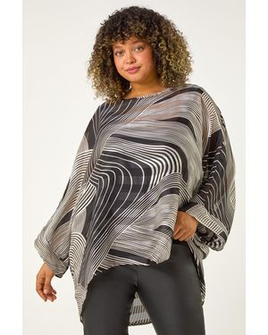 Roman Curve Mono Wave Print Woven Top - Grey