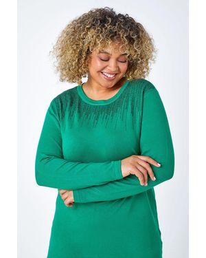 Roman Curve Bead Embellished Jumper - Green