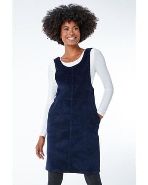 Roman Corduroy Button Detail Pinafore Dress - Blue