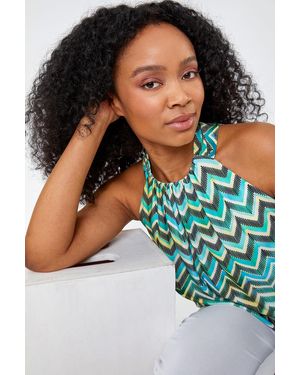 Roman Petite Zig Zag Print Halterneck Top - Blue