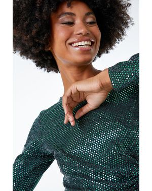 Roman Sequin Ruched Waist Jersey Top - Green