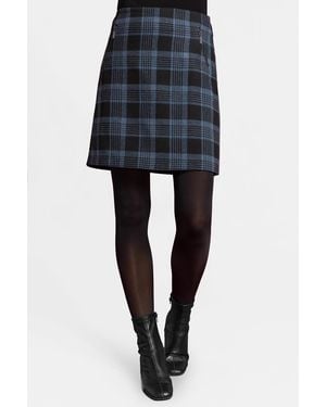 Roman Check Print Zip Pocket A Line Skirt - Blue