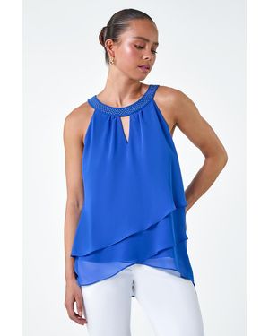 Roman Petite Sparkle Embellished Halter Neck Top - Blue
