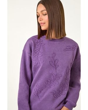 Roman Floral Embroidered Sweatshirt - Purple