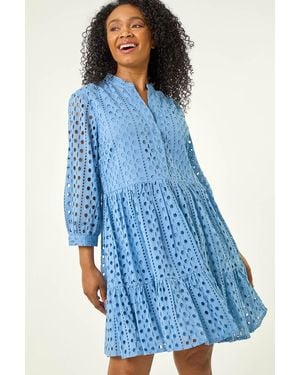 Roman Petite Broderie Tiered Dress - Blue