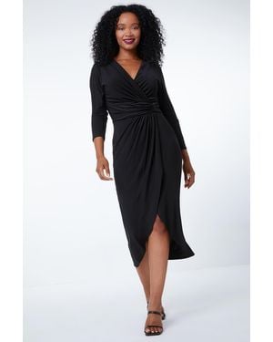 Roman Petite Midi Wrap Dress - Black