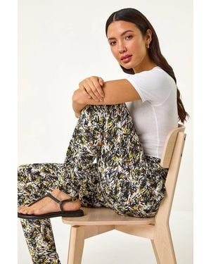Roman Abstract Print Harem Straight Trousers - Black