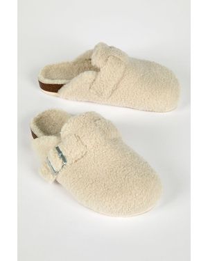 Roman Sherpa Borg Mule Slippers - Natural
