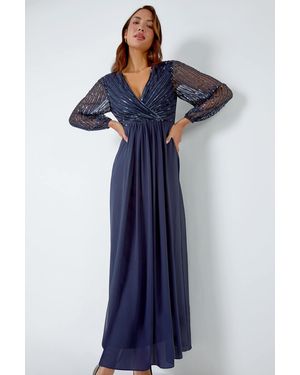 Roman Sparkle Bead Embellished Maxi Dress - Blue