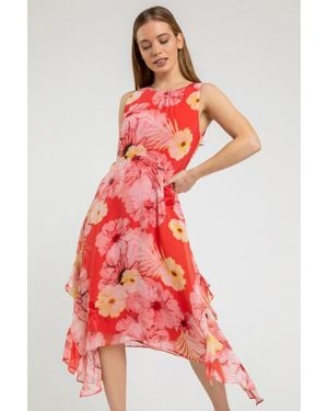 Roman Petite Floral Chiffon Frill Detail Dress - Orange