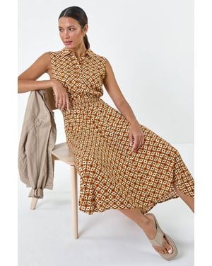 Roman Geometric Hanky Hem Stretch Midi Dress - Natural