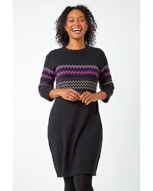 Roman Petite Zig Zag Knitted Stretch Dress - Blue
