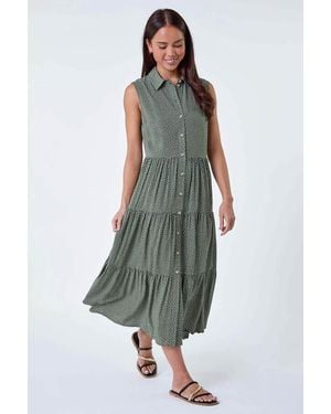 Roman Petite Polka Dot Midi Shirt Dress - White
