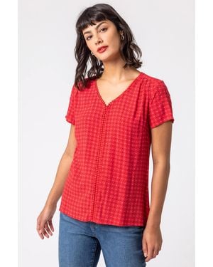 Roman Ditsy Embroidered Trim Detail Top