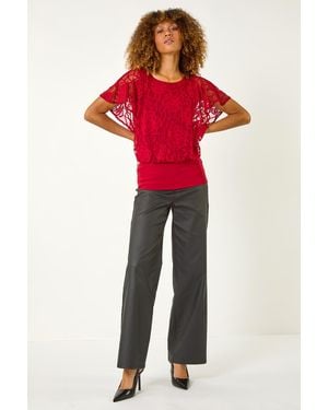 Roman Rose Burnout Bubble Hem Top - Red