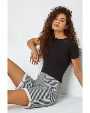 Roman Turn Up Stripe Stretch Shorts - Grey