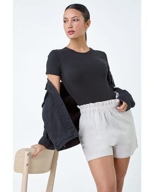 Roman Linen Blend Elastic Waist Pocket Shorts - Blue