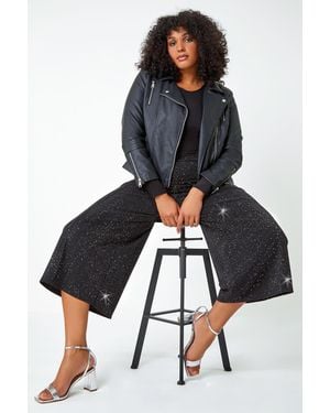 Roman Curve Wide Leg Glitter Cropped Trouser - Black