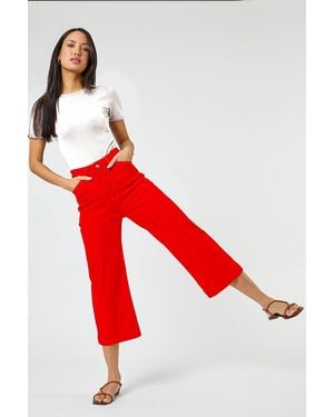 Roman Elastic Waist Wide Leg Cropped Denim Culottes - Red