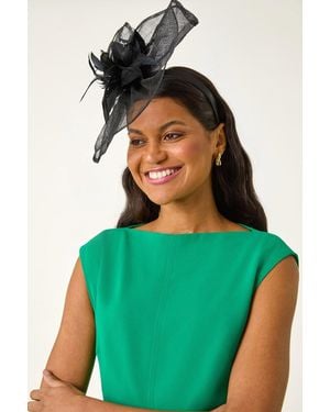 Roman Floral Feather Veil Disc Fascinator - Black
