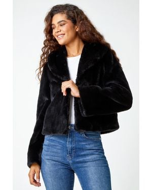 Roman Collared Faux Fur Coat - Black