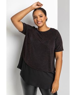 Roman Curve Sparkle Overlay Tunic Top - Multicolour