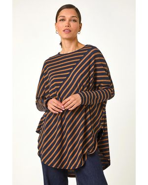 Roman Contrast Stripe Stretch Jersey Top - Brown