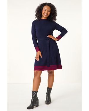 Roman Petite Stripe Knitted Midi Dress - Blue