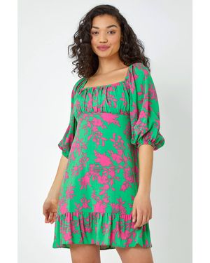 D.u.s.k Floral Tie Back Frill Hem Dress - Green