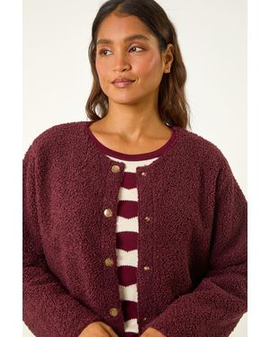 Roman Collarless Contrast Button Knit Jacket - Red