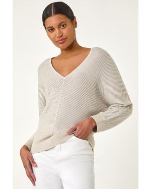 Roman Textured Relaxed V-Neck Knit Jumper - Natural