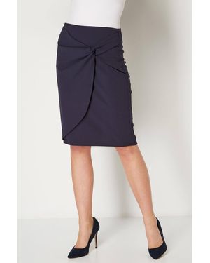 Roman Knot Front Pencil Skirt - Blue