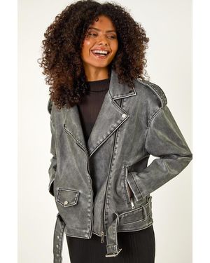 D.u.s.k Fashion Oversized Belt Biker Jacket - Grey