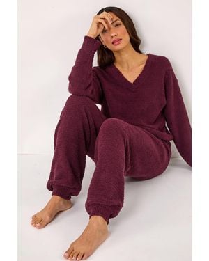 Roman V-Neck Knit Lounge Set - Purple