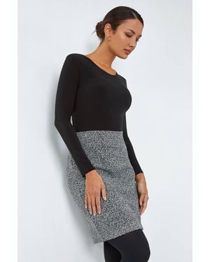 Roman Smart Textured Elastic Waist Stretch Skirt - Black