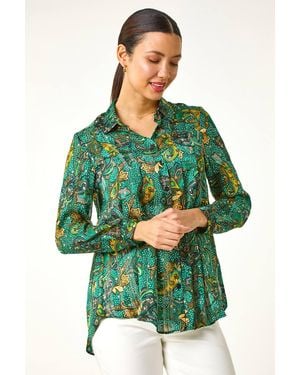 Roman Paisley Print Pleated Blouse - Green