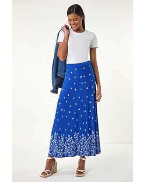 Roman Floral Border Print Stretch Skirt - Blue