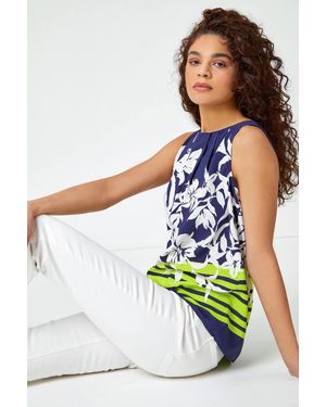 Roman Sleeveless Floral Border Print Top - White