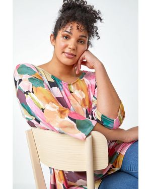 Roman Curve Abstract Bar Back Stretch Top - Pink